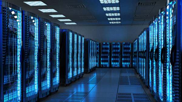 Network and internet communication technology concept, data center interior